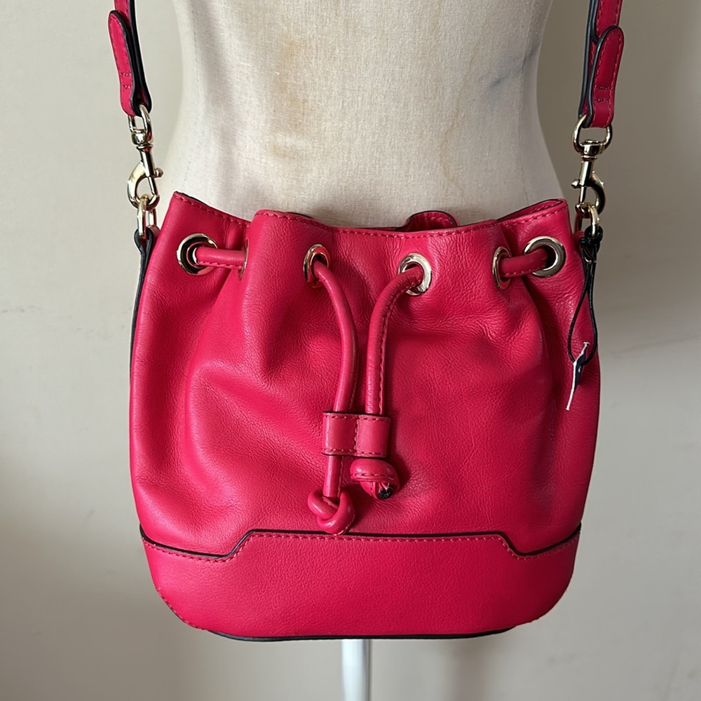 Rebecca Minkoff Mini Fiona Bucket hot pink leather bag